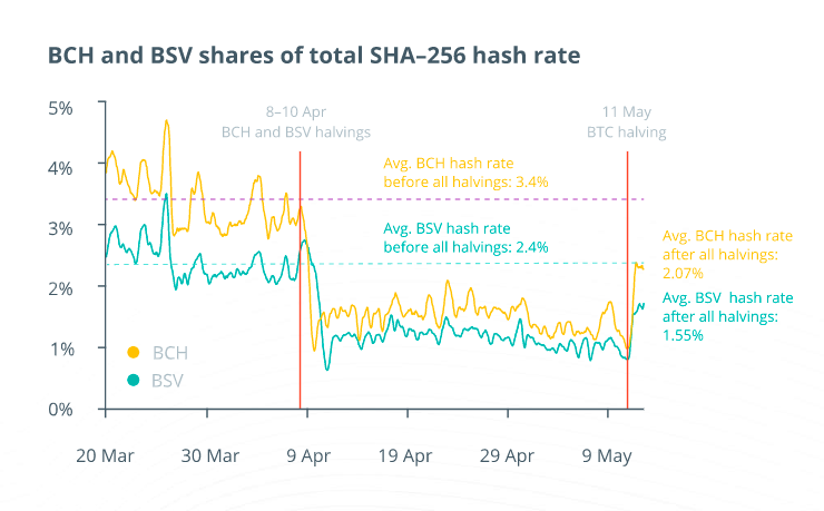 BCH and BSV hash rate shares. Source: Cointelegraph Markets / Arcane Research