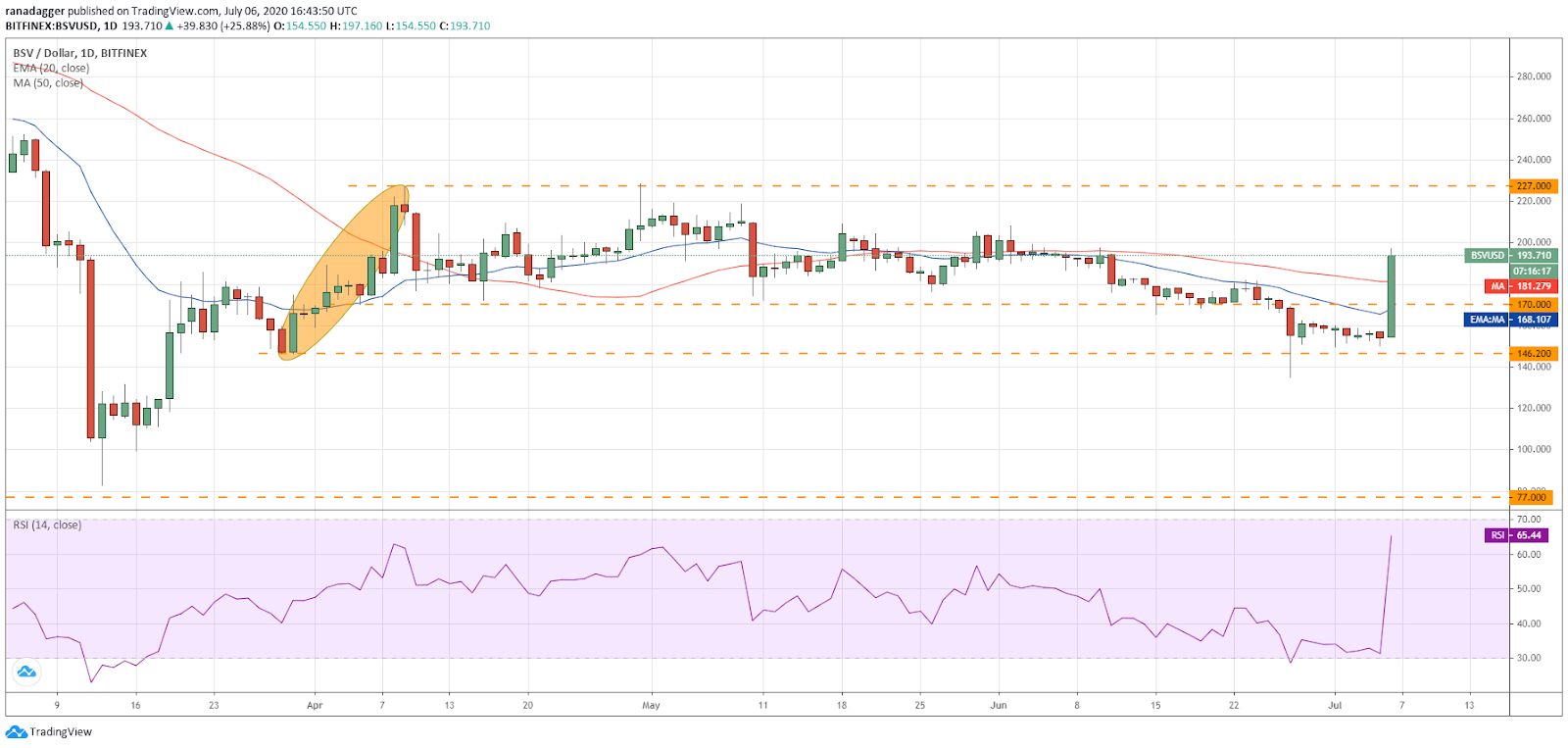 BSV/USD daily chart