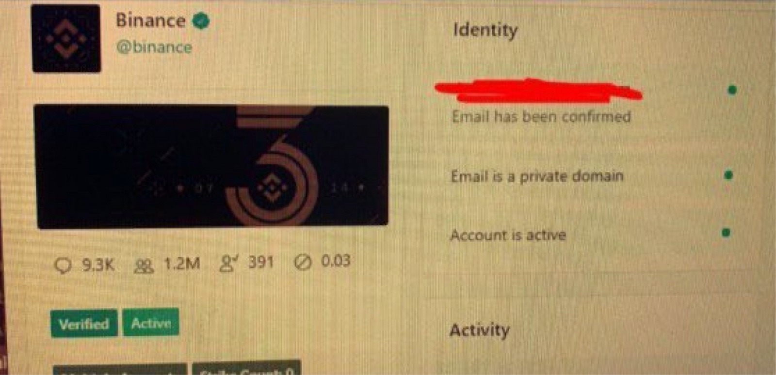 Screenshot of Twitter internal employee panel access to Binance account