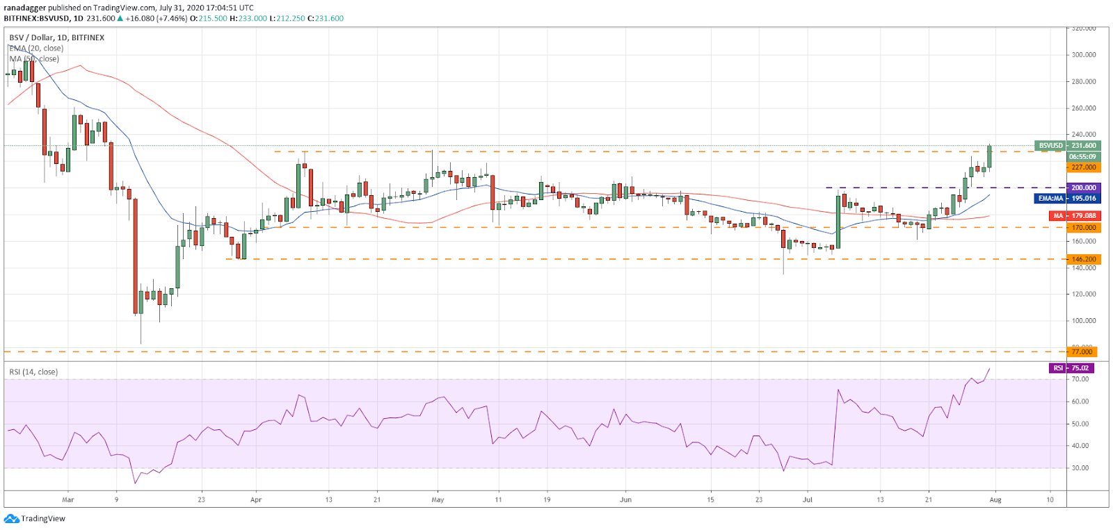 BSV/USD daily chart
