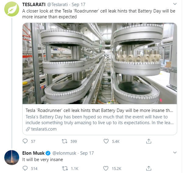 Elon Musk's reply to an article on Twitter.