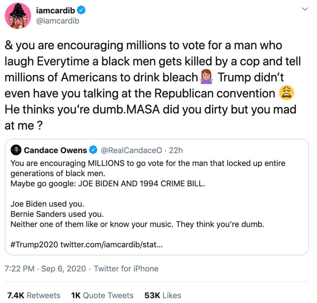 cardi b candace owens rnc speaking slot tweet