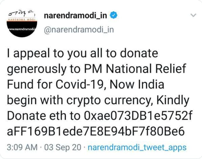 Fake tweet sent from PM Modi's relief fund in Sept. 2020