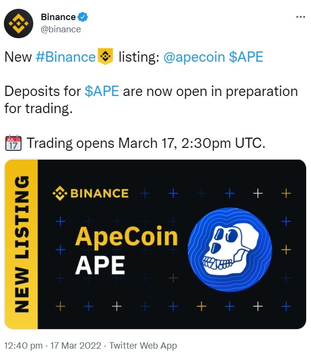 apecoin listing binance