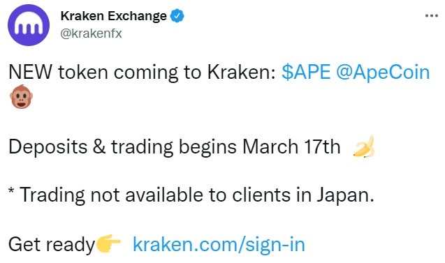 kraken ape coin listing