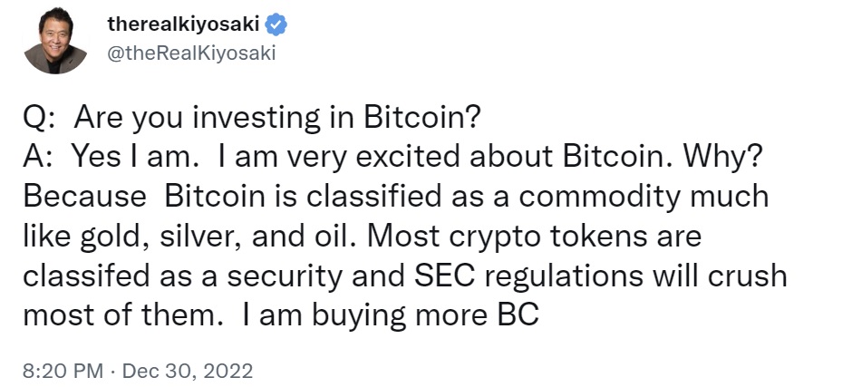 Robert Kiyosaki Buying More Bitcoin — Warns SEC Regulations Will Crush Most Cryptocurrencies