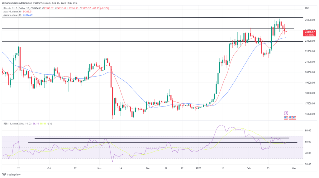 Bitcoin, Ethereum Technical Analysis: BTC Falls Below $24,000 Ahead of US Consumer Sentiment Data