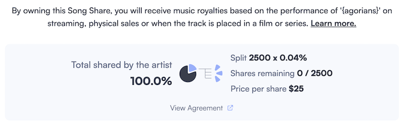 Agoria divested 100% of his applicable royalties to collectors for his single Agorians