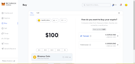 Metamask buy BNB