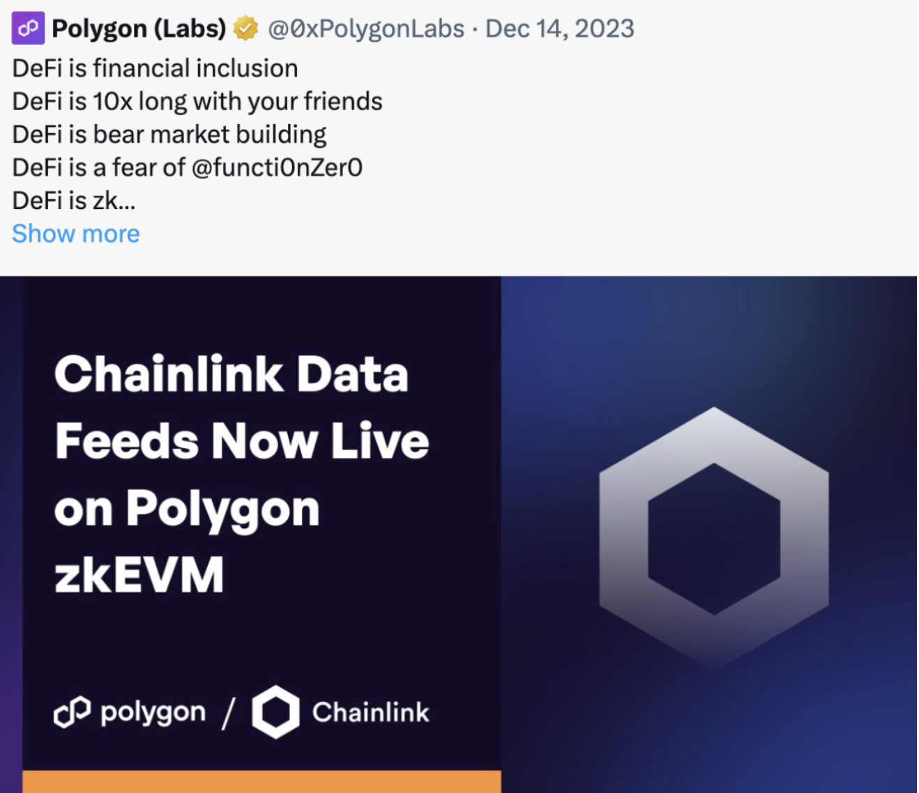 Polygon Integrates Chainlink (LINK) Price Feeds Dec 14, 2023