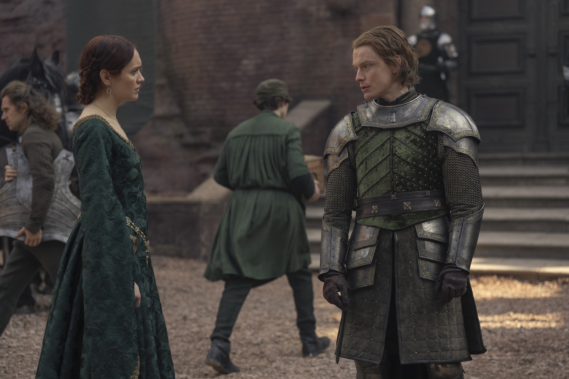 Olivia Cooke as Alicent and Freddie Fox as Gwayne in House of the Dragon