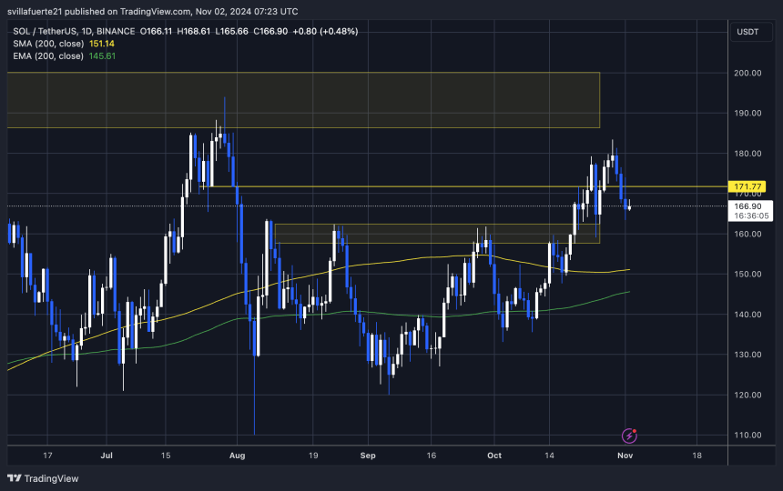 SOL holding above the $160 mark 