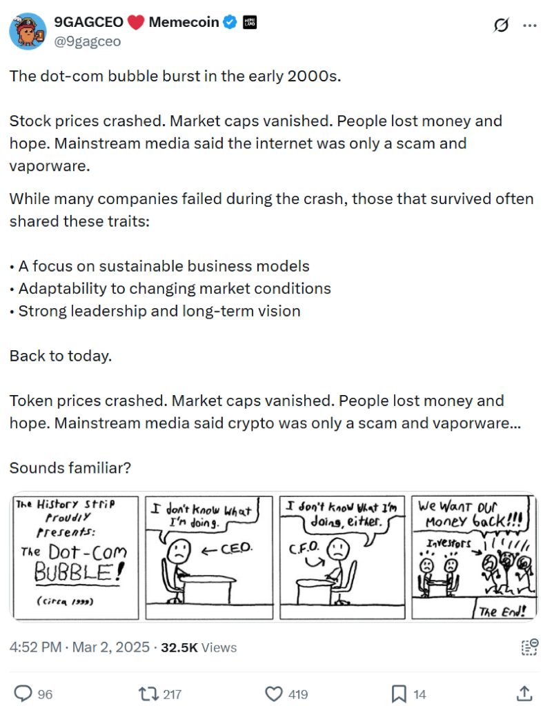 9GAG CEO likens crypto downturn to dot-com crash.