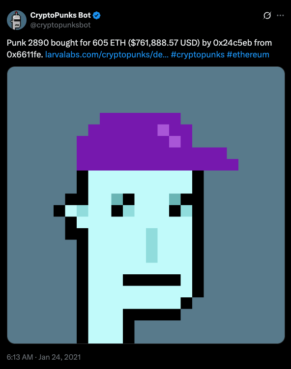 Alien CryptoPunk Sale from the CryptoPunk Bot