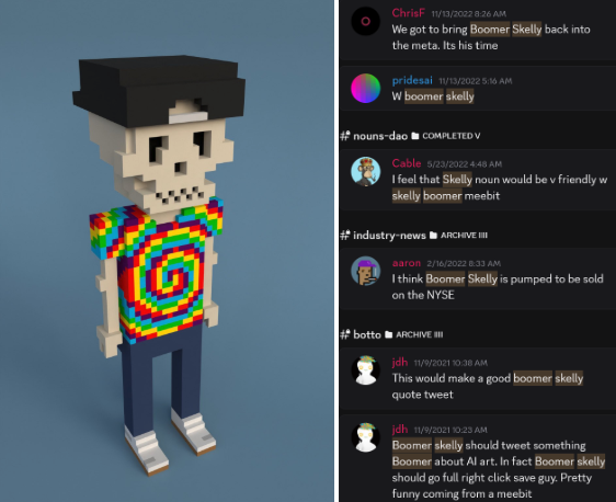 Meebit Skelly discussion in the Flamingo DAO discord