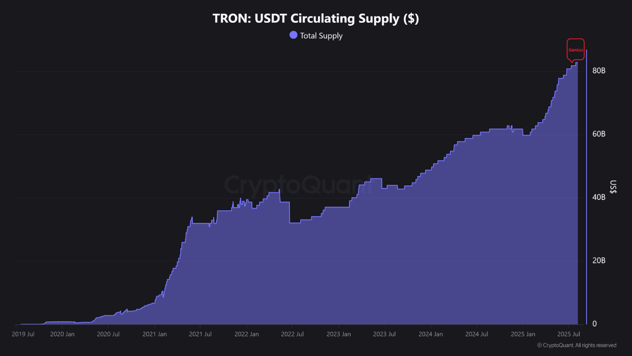 TRON USDT circulating supply.