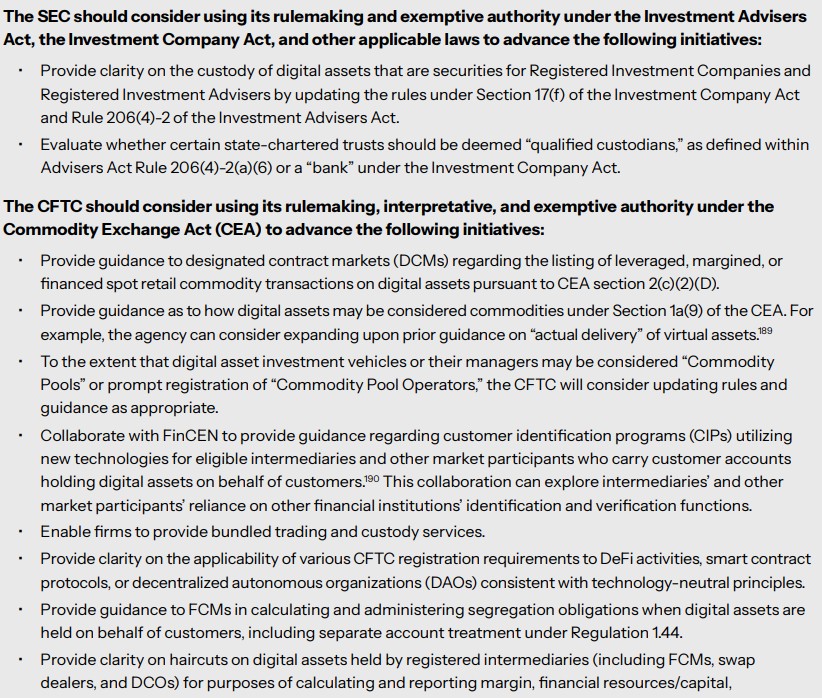 SEC CFTC White House crypto report