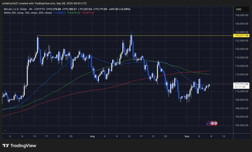 BTC consolidates below $115K | Source: BTCUSDT chart on TradingView