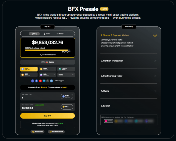 The $BFX presale website.