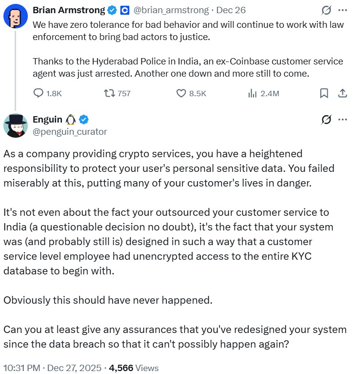 Coinbase remains under scrutiny over its outsourced customer service operations and access to customer data.