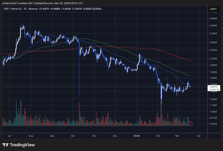 XRP consolidates below $1.50 | Source: XRPUSDT chart on TradingView