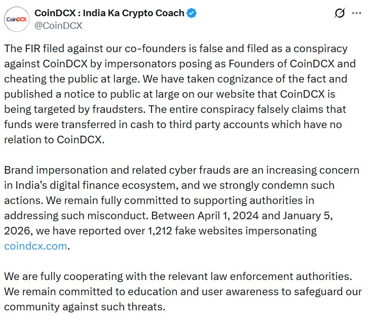CoinDCX impersonation tweet