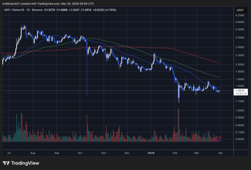 XRP consolidates around $1.35 | Source: XRPUSDT chart on TradingView