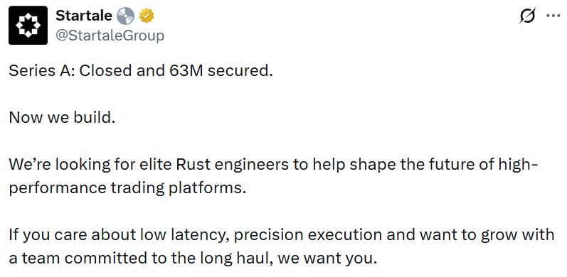 Startale to hire engineers after closing Series A