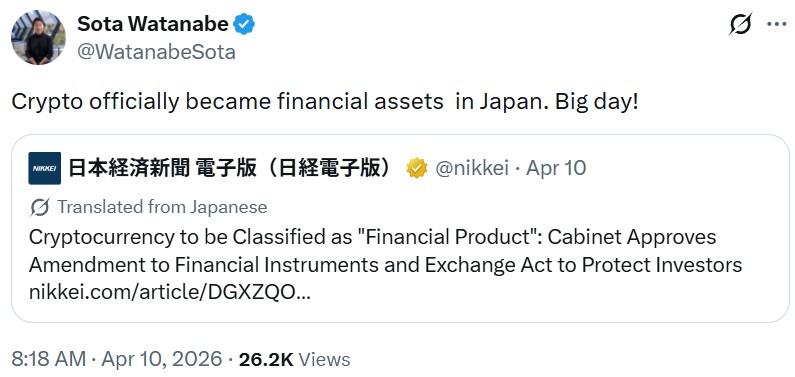 Sota Watanabe Startale crypto financial assets