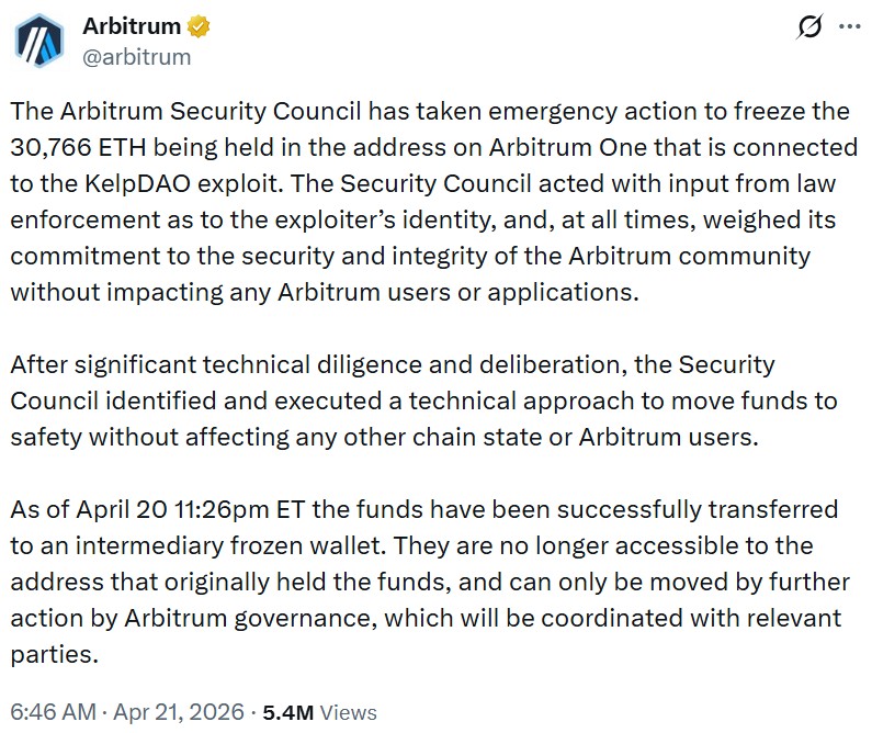 Arbitrum security council freeze funds