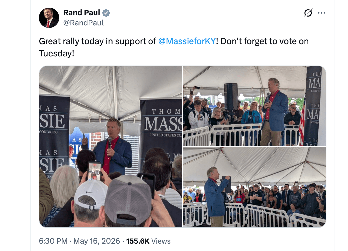Massie vs. Gallrein: Prediction Markets Bet $5.5M on the Most Expensive US House Primary Ever Rand Paul Tweet in Support of Massie