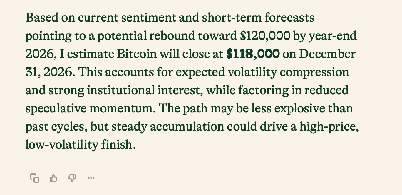 Grok Targets $145K as 13 AI Models Predict Bitcoin's Price Path to Close 2026 Image of Inflection AIโs Pi AI Assistant answer.