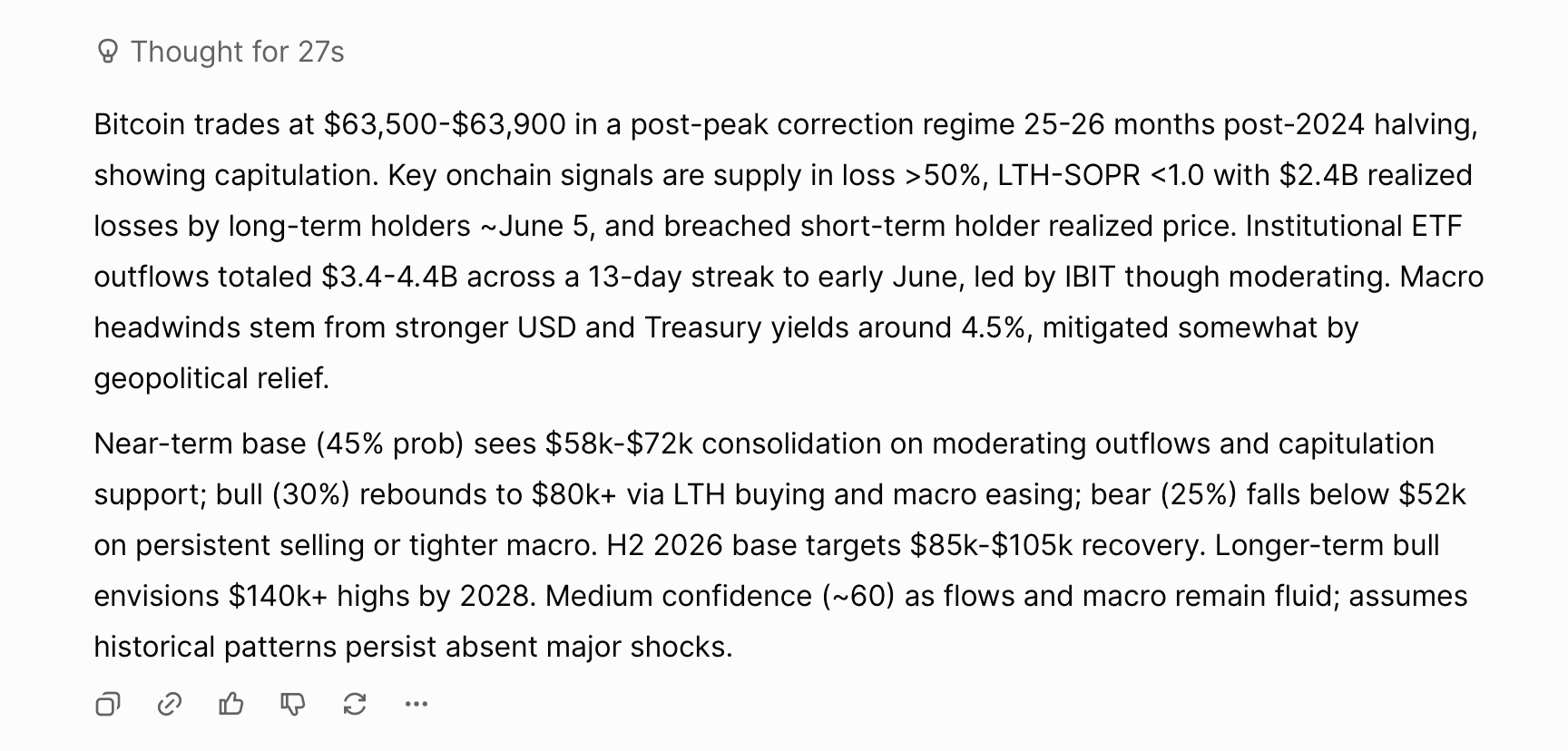 Claude Fable 5 Puts 25% Odds on Bitcoin Reaching $95K by Year-End 2026 Grok context window and answer.