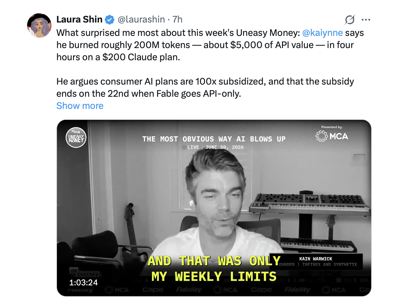 40x Claude Max Value Shows Why Heavy Crypto Coders Are Getting a Rare Deal Laura Shin X post.